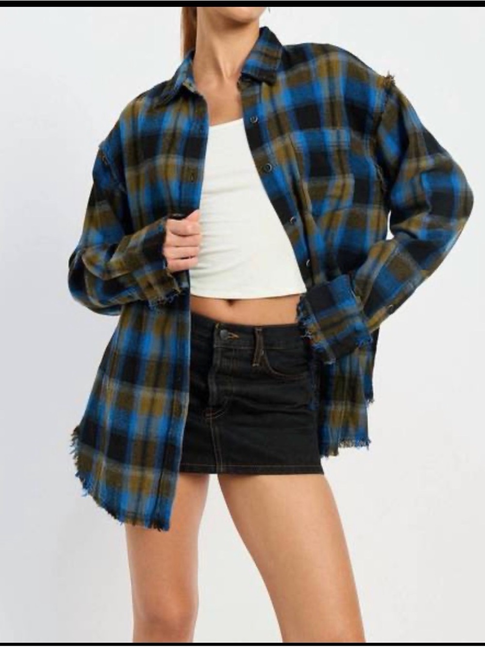 NWOT Emory Park Women’s Blue & Olive Plaid Button-Up Shirt - M